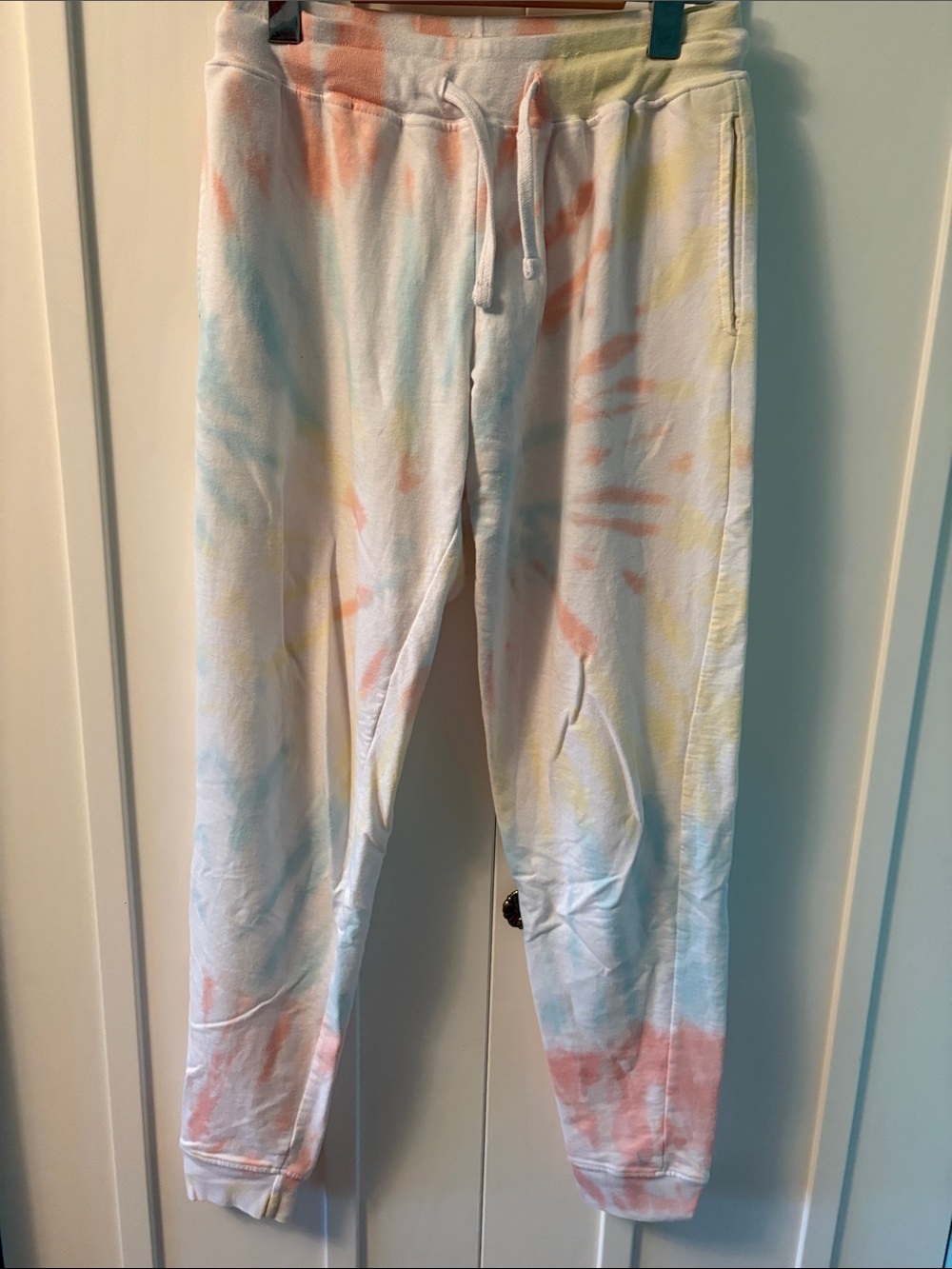 Women's Pastel Tie-Dye Lounge Joggers - Soft White with Pastel Accents - Picture 1 of 2